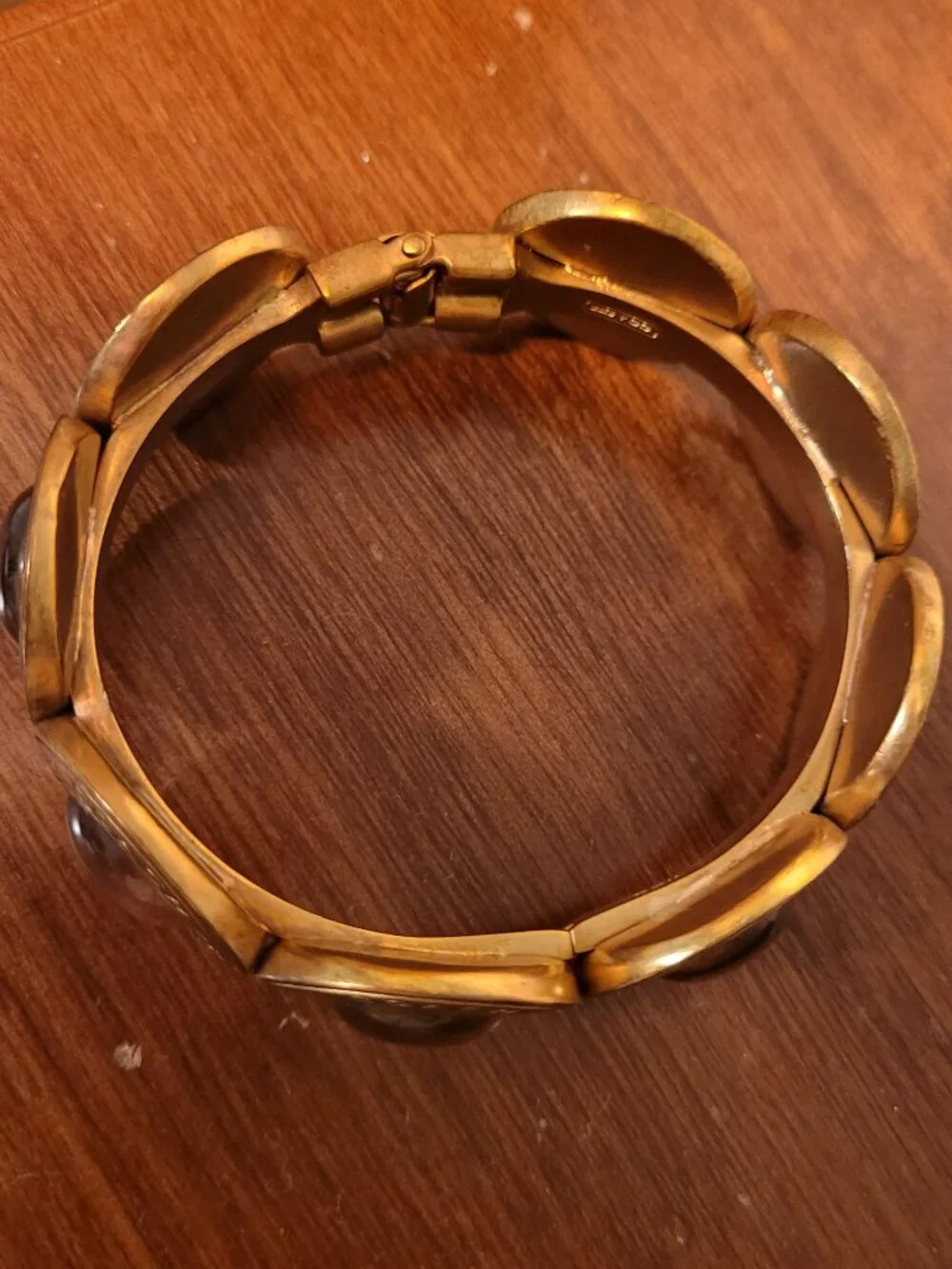 Coach Brass & Cabochon Medallion Hinged Bangle Bracelet Amber/Honey